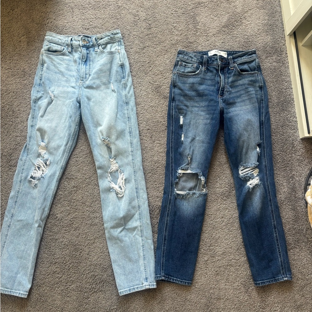 Hollister Women's Straight Leg Jeans - Faded Blue and Deep Blue